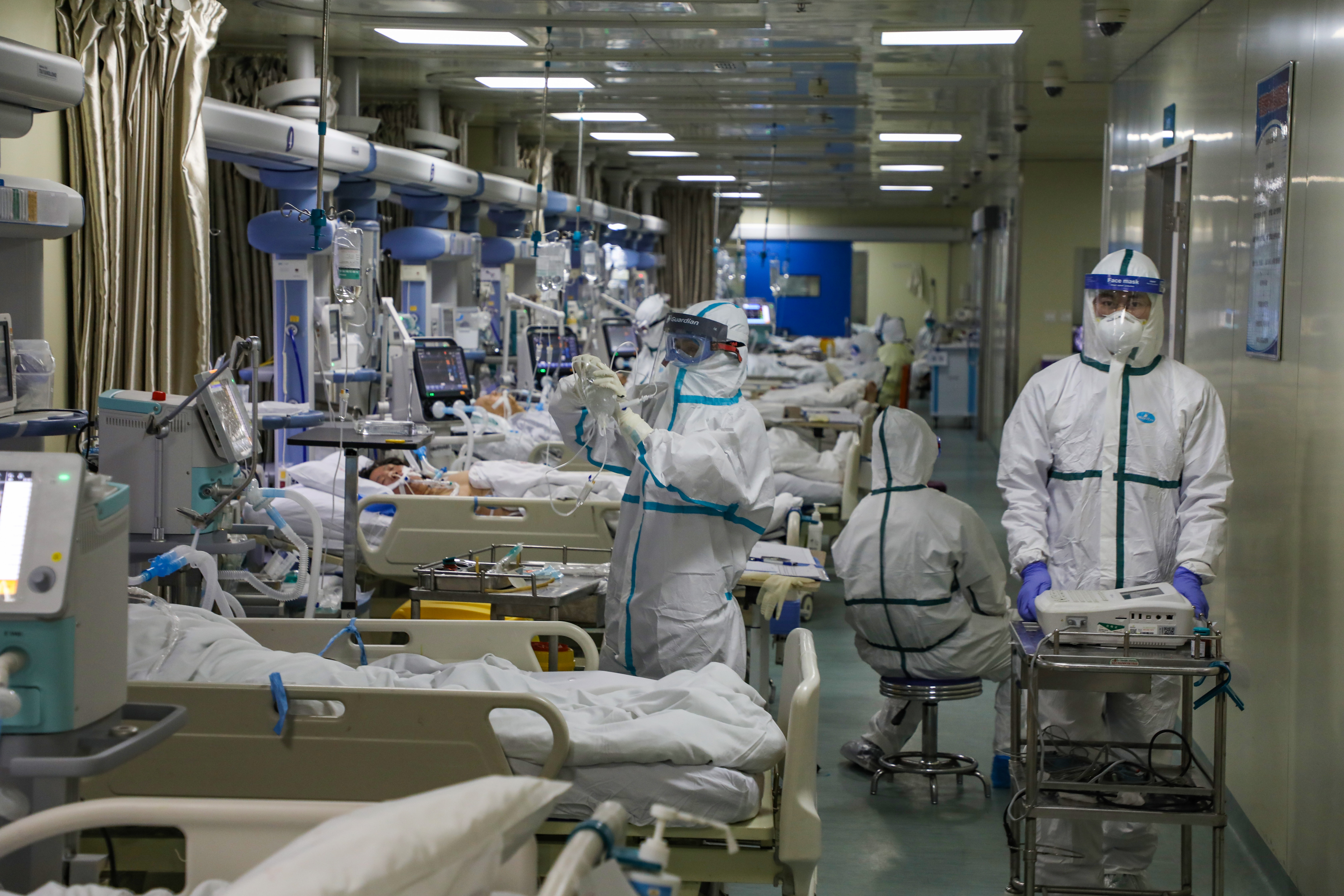 Medical workers staff a hospital in China during the pandemic