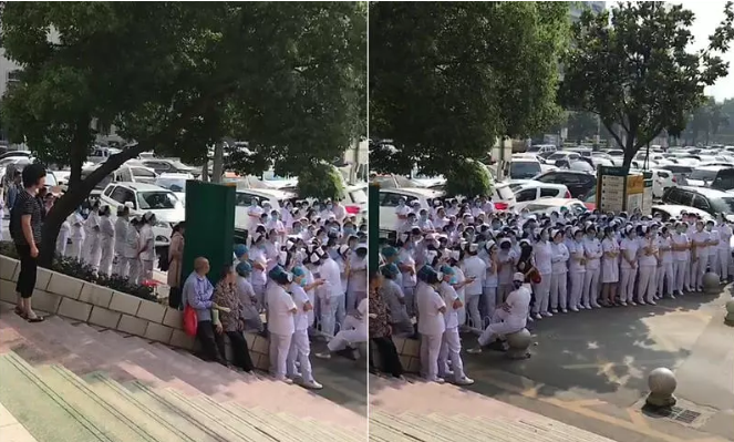 图：河南南阳市中心医院的护士罢工